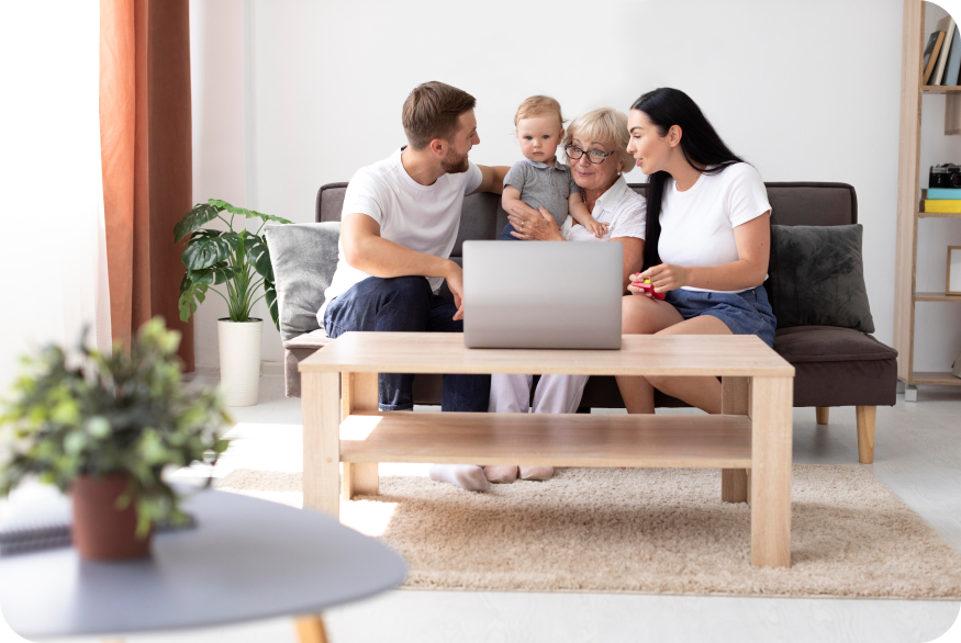 family having video call home
